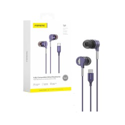 Auscultadores Foneng T69 in Ear Tipo-C 1,2m Roxo